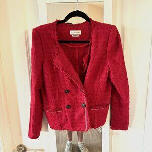 Isabel Marant Etoile Flenn Red Tweed Blazer Jacket Fringe size 42 or 10